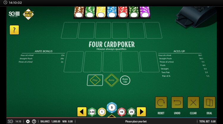 het speelveld van four card poker